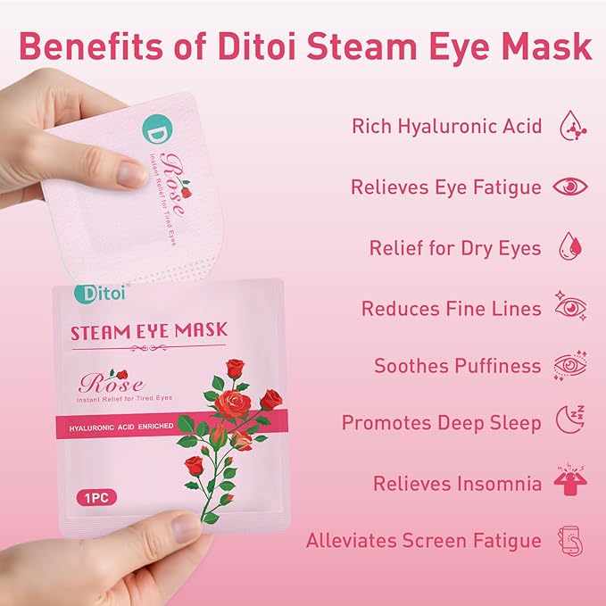 Ditoi Steam Eye Mask, Heated Eye Mask for Dry Eye Relief,Warm Compress with Hyaluronic Acid,Christmas Stocking Stuffers,Travel Essentials & Relaxation Gifts,Rose 10 Packs