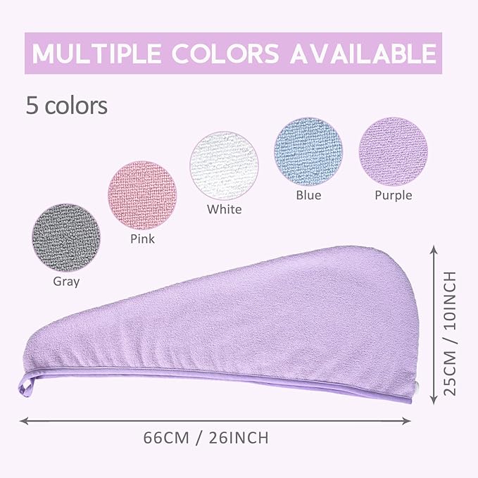 YoulerTex Microfiber Hair Towel Hairs Wrap: 2 Pack 10X26 Hairs Dryer Towels for Women Absorbent Turban Twist Drying Shower Cap Curly Products for Hair Care Accessories (5-Pcs Multicolor)