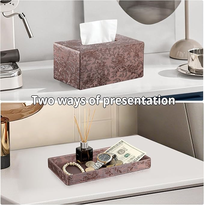 YAPISHI Large Tissue Box Cover Rectangle with Tray Storage, PU Leather Facial Tissue Holder, Fits 230-Count Family Size Kleenex, Modern Nightstand Organizer for Bathroom Office Home Decor