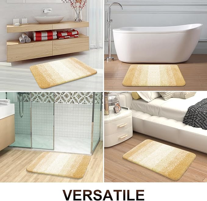 OLANLY Bathroom Rug Set 2 Piece, Soft Absorbent Microfiber Bath Rug Set, Non-Slip, Machine Wash Dry, Plush Shaggy Bath Mats for Bathroom (30"x20"+24"x16", Light Yellow)
