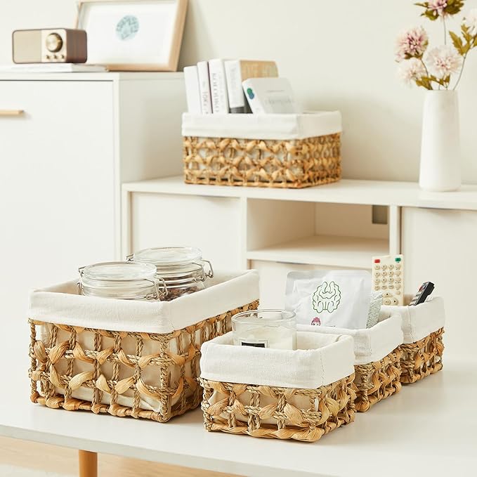 Vagusicc Wicker Storage Basket, 6 Pack Baskets for Organizing, Water Hyacinth Storage Baskets, Rectangular Wicker Baskets for Storage Shelves, Cube Storage Bins For Closet/Clothes/Dresser
