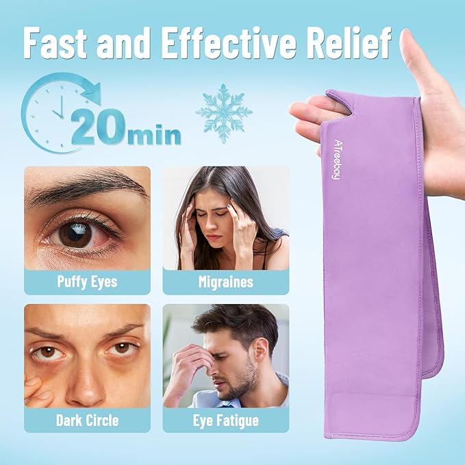 Cooling Eye Mask, Cold Eye Mask for Puffiness, Reusable Ice Eye Masks for Dark Circles And Puffy Eyes, Relieve Your Migraines and Headaches with Gel Eye Masks Therapy, Long-Lasting Comfort, PurPle