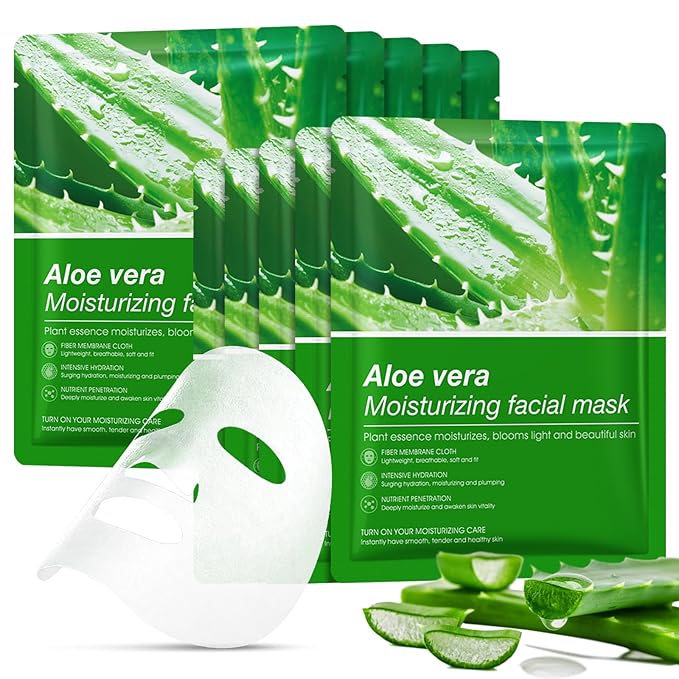 Aloe Vera Face Masks Skincare Soothing & Hydrating Face Masks Aloe Face Mask for Dry, Oily, Sensitive Skin, Aloe Sheet Masks for Sunburn Relief and After Sun Care, 10 Pack, Valentine's Day Gift