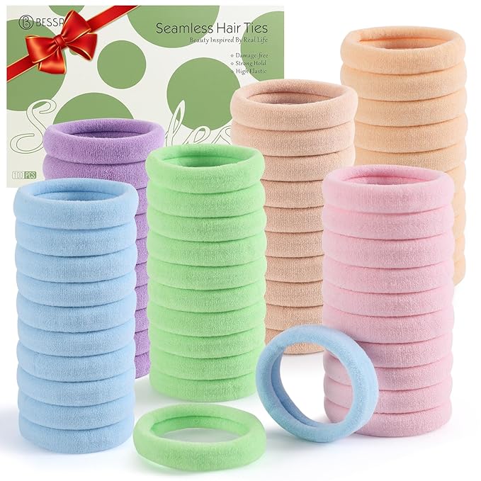 100 Pcs Thick Seamless Hair Ties, Ponytail Holders Hair Accessories for Women Girls No Damage for Thick Hair(Candy Colors)