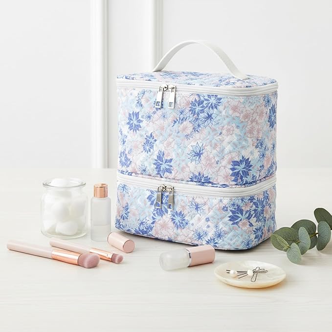 hibear Nail Supplies Organizer Nail Polish Storage Holds 30 BottlesNail Polish Storage Holds 30 Bottles Nail Kit Case Makeup Bag Vanity Case for Women (BLUE FLORAL)