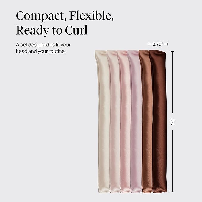 Kitsch Satin Hair Curlers, Heatless Curling Rod - Flexi Rod for Heatless Curls Overnight for Women, Comfortable Hair Curlers to Sleep In for Frizz-Free, No Heat Damage Styling - 6 pcs, Rosewood