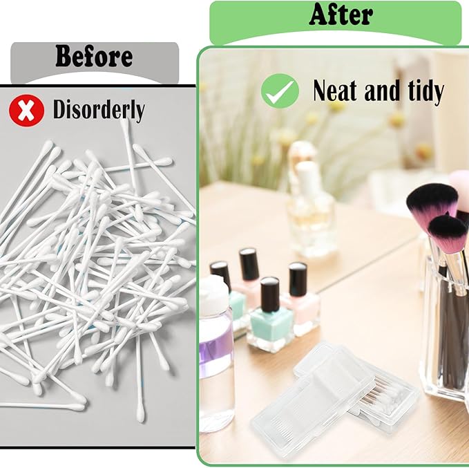 Cotton Swab Holder for Travel, 2 Pcs Portable Small Dental Floss Holder Clear Plastic Cotton Pad Holder, Travel Floss Picks Case Storage Containers with Dustproof Lid