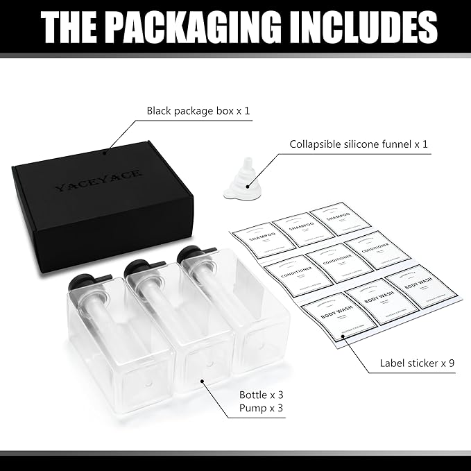 YACAYACE 16.9oz Clear Shampoo and Conditioner Dispenser Set, Refillable Pump Soap Bottles for Shower