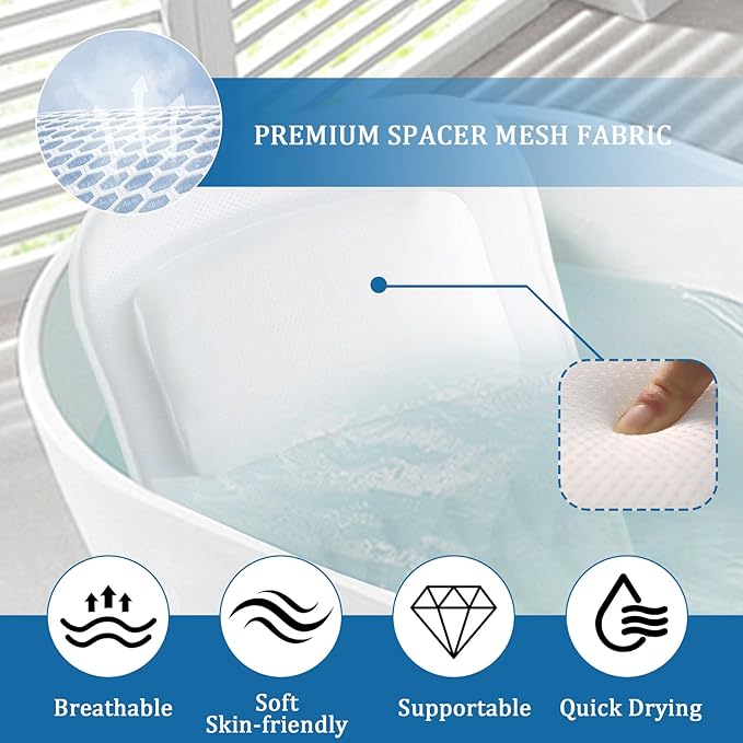 EMMTEEY Full Body Bath Pillow for Tub,Bathtub Pillow for Head and Neck Support, Soft Tub Pillow for Comfort, Non-Slip Bath Cushion for Women, Men and Seniors Bath Accessories