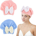 2PCS Microfiber Hair Drying Caps Hair Towel Cap Extra Soft and Ultra Absorbent Fast-Drying Hair Turban Wraps Gift for Women and Girls(Pink and Blue)