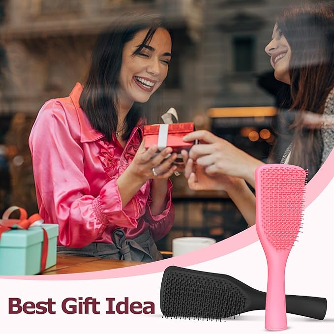 No Tangle Hair Brush for Wet or Dry, Wave-Shaped Detangler to Reduce Breakage, Lightweight Travel Hairbrush for Wavy, Thin, Long and Short Hair, Pink