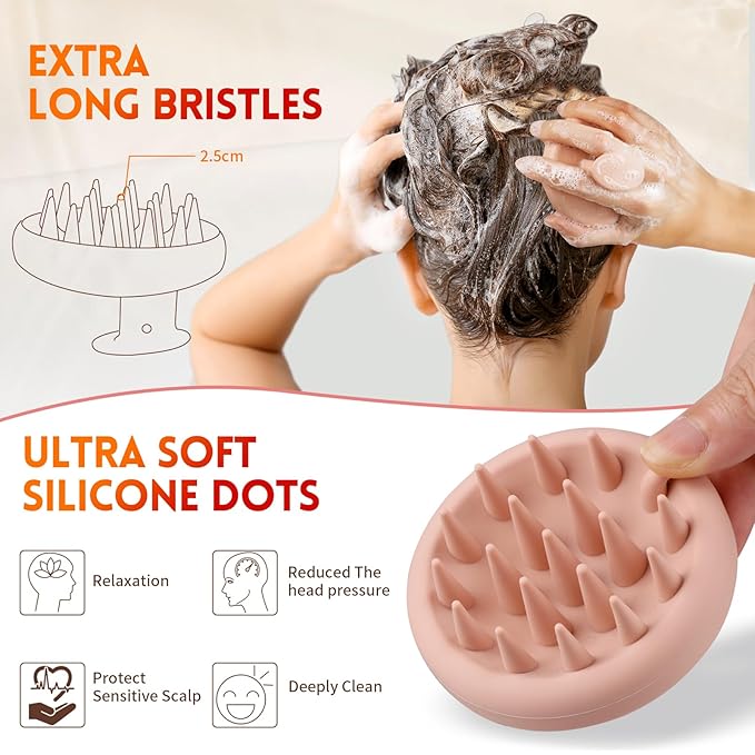 Silicone Scalp Massager Shampoo Brush for Shower, Scalp Scrubber with Soft Bristles for Hair Growth & Dandruff Treatment, Wet Dry Hair Massager for All Hair Types of Women (2 Pink)