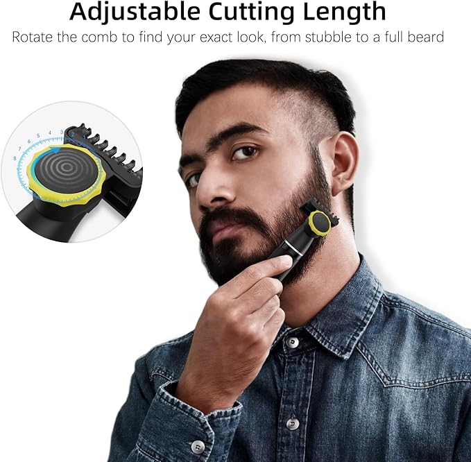 RUIM Men's 3-in-1 Body Groomer | Waterproof Electric Shaver for Groin & Sensitive Areas | Painless Wet/Dry Use with Nose & Eyebrow Trimmer | 8-Head Kit for Chest, Back, Body Hair