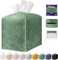 Tissue Box Holder Cover Square Tissue Cube Cover PU Leather Tissue Organizer with Bottom Belt for Bathroom, Tabletop, Kitchen, Night Stands, Office, Home, Car (1, VibrantGreen)