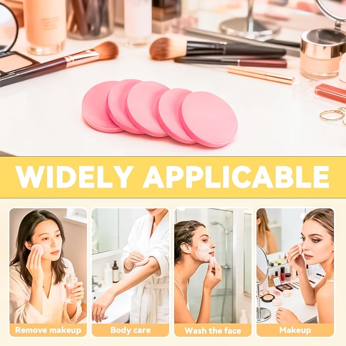 MotBach 200 PCS Round Makeup Sponge, Cosmetic Sponge Round Foam Pad Eye Facial Powder Puff, Pink Beauty Makeup Foundation Powder Blender for Women Lady All Skin Types Wet and Dry Dual Use