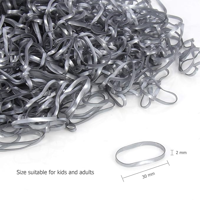 Hoyols Rubber Hair Ties Elastic Bands Ponytail Polyband Ties for Kids Women Girl 1000 Piece Pack (Silver Metal) TPR
