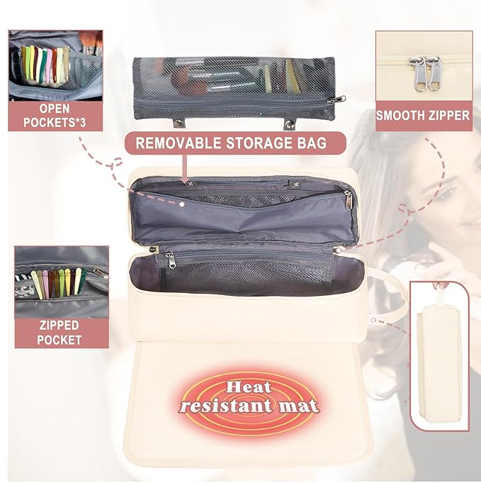 Hair Tools Travel Bag with Heat Resistant Mat Hair Styling Accessories Storage Case for Hair Dryer Flat Iron Straightener Curling Iron Haircare Accessories Travel Essentials for Women