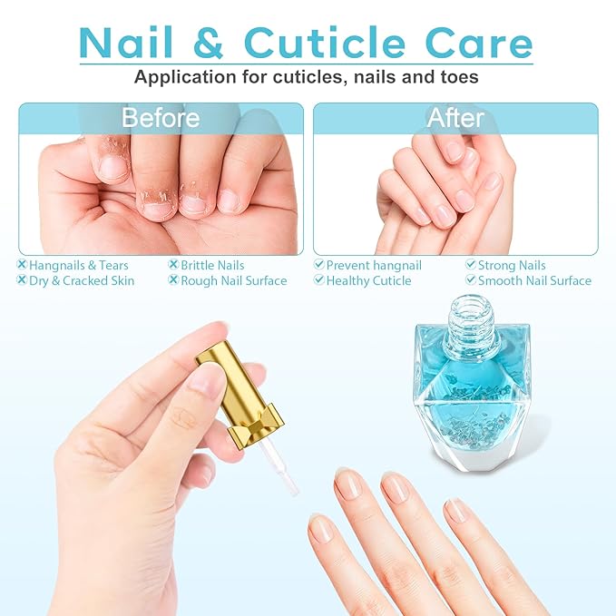 Cuticle Oil, Scented Cuticle Nail Oil Infused with Flowers, Hydrates, Moisturizes, Strengthens, Repairs, Revitalizing Cuticle Oils for Nails Damage Dry Cuticle, Jasmine, 12ml