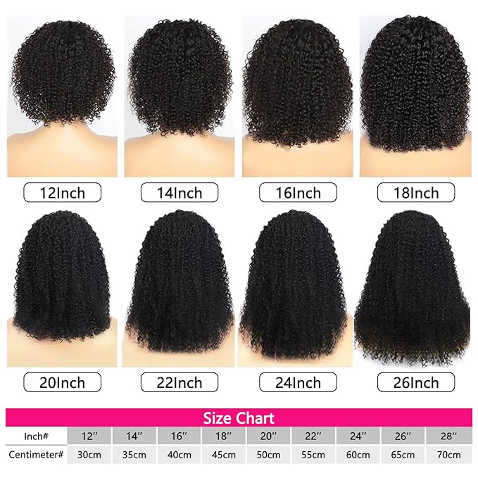 Headband Wig Human Hair Kinky Curly 14 inch Brazilian Remy Hair Curly None Lace Front Wigs Glueless Wigs Human Hair Curly for Black Women None Lace Front Machine Made Wigs Human Hair Natural Color