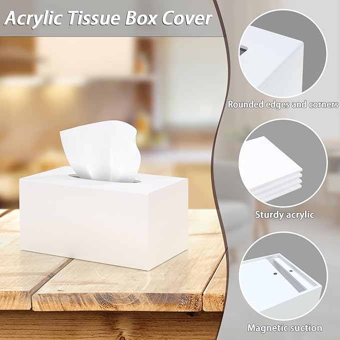 SILUT Tissue Box Cover Rectangular, Extra Large Tissue Box Cover, Plus Size Large Tissue Box Holder, Acrylic Tissue Holder for Bathroom, Home, Restaurant, Kitchen - Matte White, 9.85x5.1x5.28''