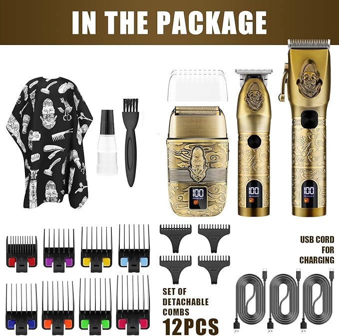 RESUXI Professional Hair Clippers for Men T-Blade Trimmer Electric Shavers Razor Set,Cordless Beard Trimmer for Men Barber Clippers for Hair Cutting Grooming Kit