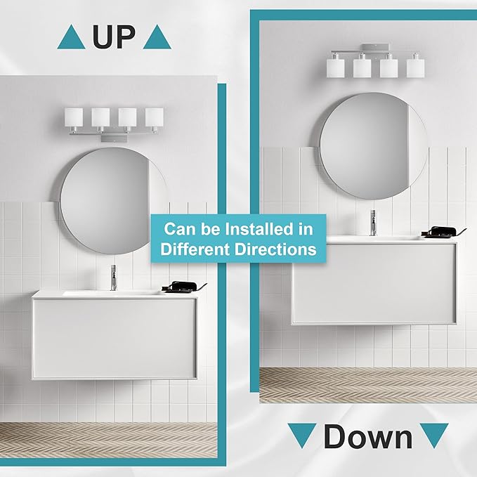 Bathroom Lights Over Mirror Brushed Nickel, Anti-Rust 4-Light Bathroom Vanity Light Fixtures, Modern 24Inches Wall Sconces E26 Base, Milky White Glass Shades, Bulbs Not Included