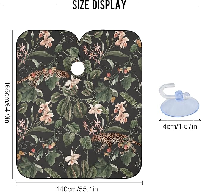 ALAZA Flower Green Leaves Butterfly Leopard Barber Cape for Men Women, Waterproof Haircut Apron Beard Shaving Bib Hair Cutting Cloth 55 x 65 Inch