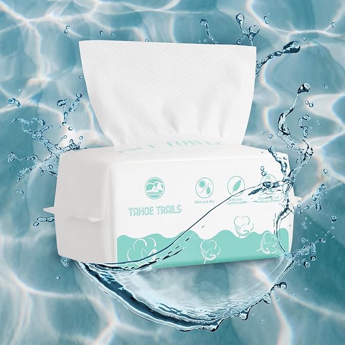 Tahoe Trails Disposable Face Towel, Soft Dry Wipe, Lint Free, Dry Wet Use for Sensitive Skin, 80Count Cotton Facial Tissue, Makeup Removing, Surface Cleaning 5.91 * 7.87inch, 80