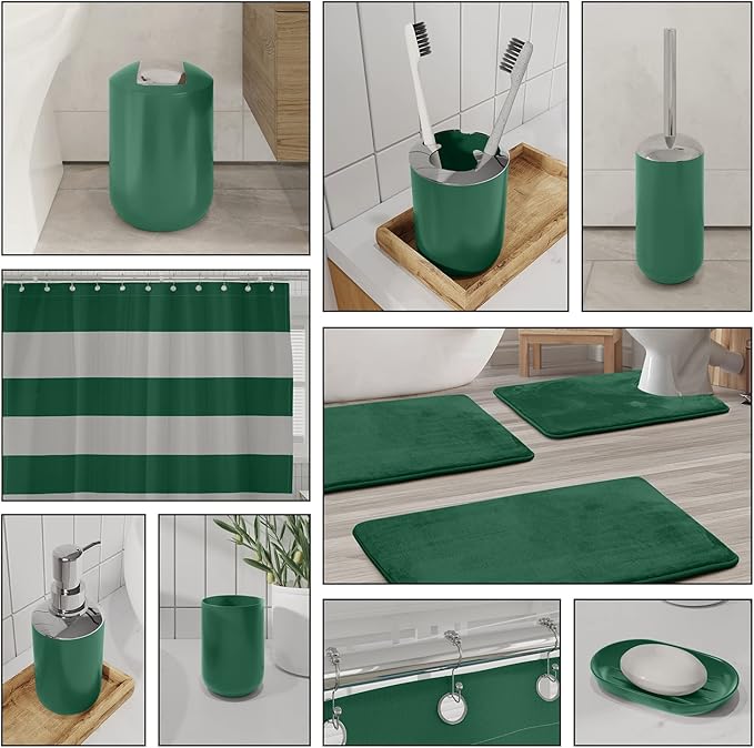 Clara Clark Bathroom Accessories Set - 28PC Bathroom Set with Adhesive Corner Shower Caddy Hanging, Bathroom Sets with Shower Curtain and Rugs, Green Shower Curtain Set with Bathroom Trash Can
