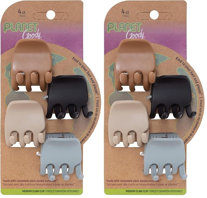Planet Goody Heritage Medium Claw Clips - 4-Pack, Assorted Neutral Colors- For Easily Pulling Up Your Hair - Pain-Free Hair Accessories For Women, Men, Boys & Girls (Pack of 2)