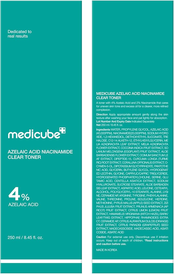 medicube Azelaic Acid Niacinamide Clarifying Toner | Troubled Skin Care, Ideal for Purifying & Calming | 4% Azelaic Acid & 2% Niacinamide| Soothing Daily Toner | Korean Skin Care | 8.45 fl.oz