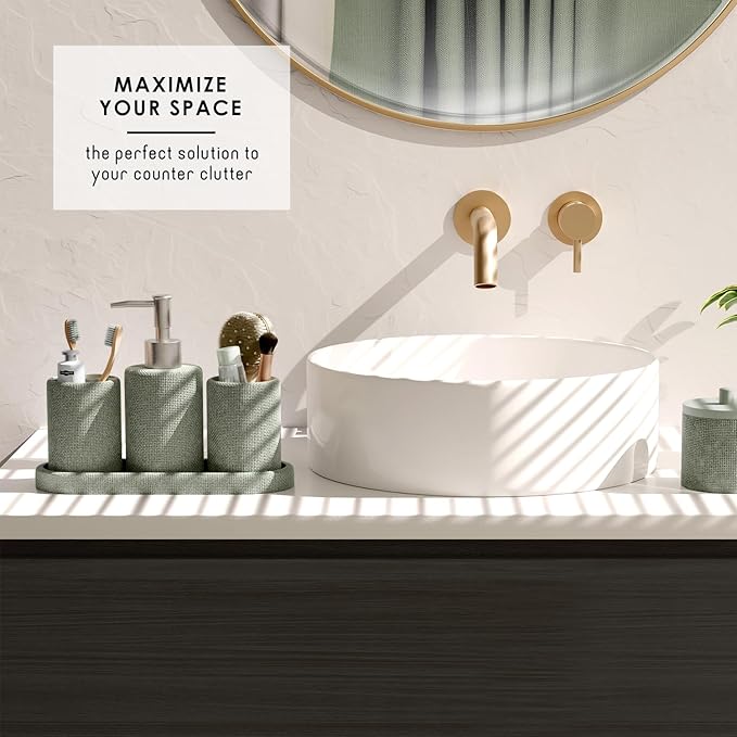 Clara Clark Sage Green Bathroom Set - Bathroom Accessories Set, 19PC Bathroom Accessory Set, Bathroom Sets with Shower Curtain Set, Soap Dispenser & Toothbrush Holder
