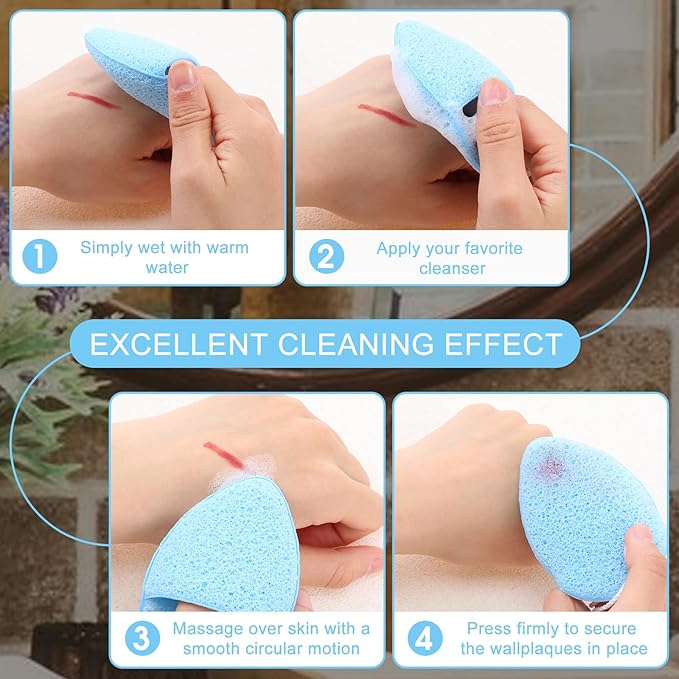 6pcs Face Sponges for Cleansing, Reusable Puff Facial Sponges for Face Wash Face Scrubber Exfoliating Pads Sponge with Finger Cot Suitable for Makeup Remover Washing Face All Skin Types