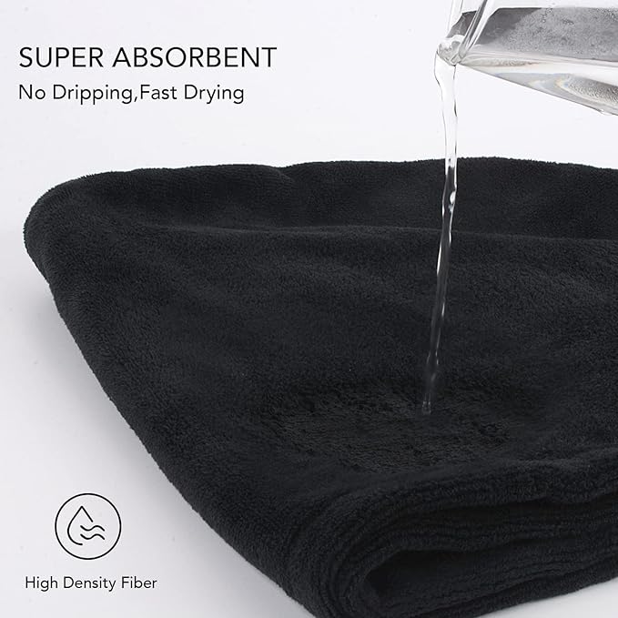 SINLAND Microfiber Hair Drying Cap Hair Towel Turban Twist for Women Fast Drying Towels Head Turban Absorbent Soft Lightweight 3 Pack Black