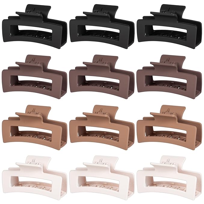 12 Pack Hair Clips for Women, Medium Claw Clips for Thin Thick Hair, Strong Hold Matte Finish – Brown