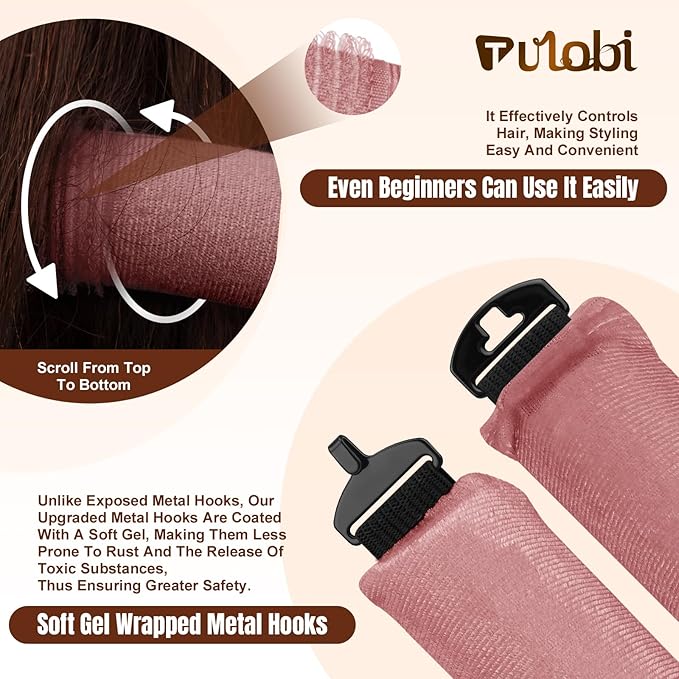TULOBI 3 Pcs Heatless Curls Overnight - Upgraded Velvet Heatless Hair Curler with Velcro Fastener, Overnight Jumbo Blowout Rods, Hair Curlers to Sleep in for All Hair Types (Dark Pink)