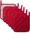 Kitchen Pot Holders Set Heat Resistant Pure Cotton Potholders Kit Trivets Large Coasters Hot Pads Terry Pot Holders for Everyday Cooking and Baking by 7 x 7 Inch Set of 6 Red