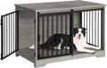 39.4" Heavy Duty Dog Crate Furniture with Barn Door, Wood Indoor Dog Crate Kennel for Small/Medium/Large Dogs, End Side Table, TV Stand, Greige Black DFC02305B