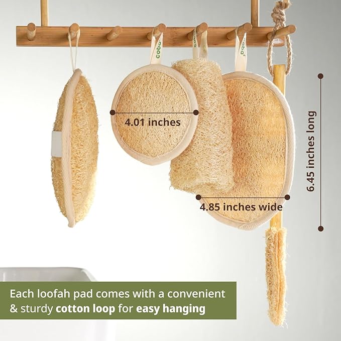 Natural Loofah Exfoliating Body & Facial Scrubber Set | 100% Plant-Based Shower Luffa Sponge for Deep Cleansing, Smooth & Glowing Skin | Bath Loofah for Women & Men