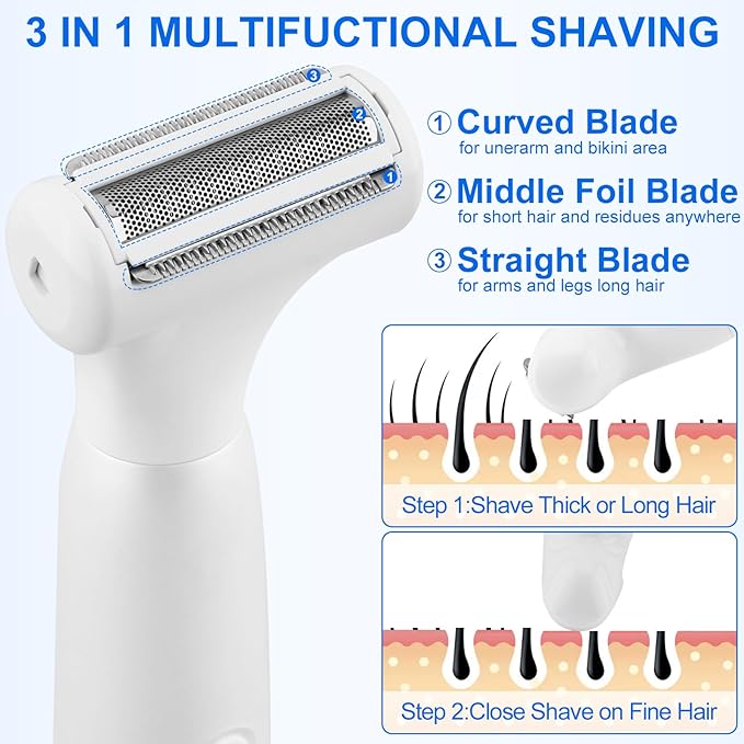5-in-1 Bikini Trimmer Electric Razors for Women, Cordless Electric Shaver with LCD Display for Facial Body Legs Hair, Rechargeable Waterproof Pubic Body Hair Trimmer Holiday Birthday Gifts for Women
