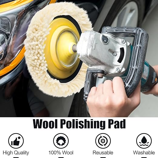 3 PCS Wool Buffing Polishing Pads 3 Inch, Natural Wool Cutting Pads with Hook and Loop Backing Compound & Polishing for Automotive Car Boats Glass Furniture Repair