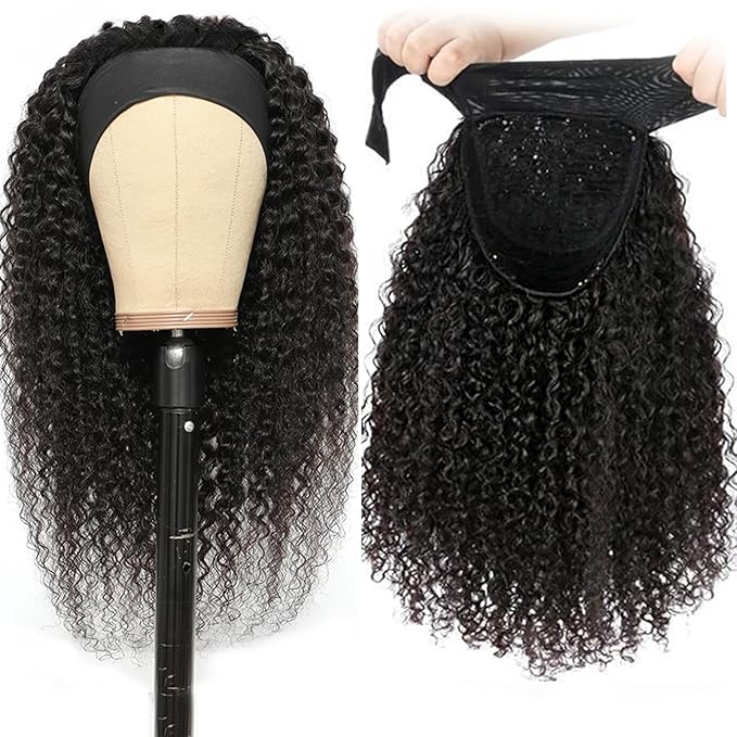 Aiterina Headband Wig Human Hair Kinky Curly Curly Human Hair Wigs for Black Women Glueless Human Hair Wigs Full Wig Machine Made Brazilian Real Hair Wigs 150% Density Natural Colour 20 inch