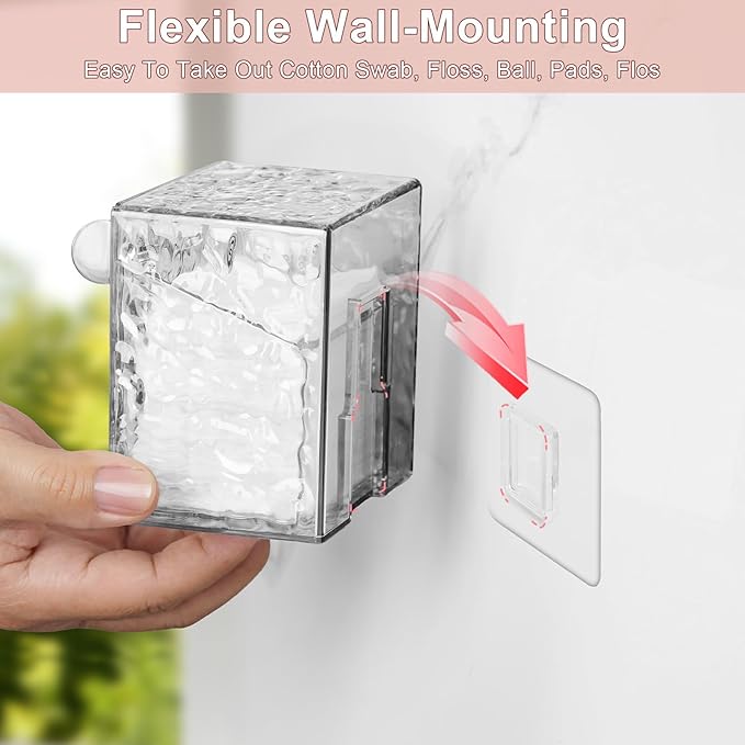 Qtip Holder Dispenser, 3 Pack Wall Mounted Plastic Cotton Pad Holder, Cotton Ball, Swabs, Floss, Makeup Organizers Containers for Vanity Bathroom