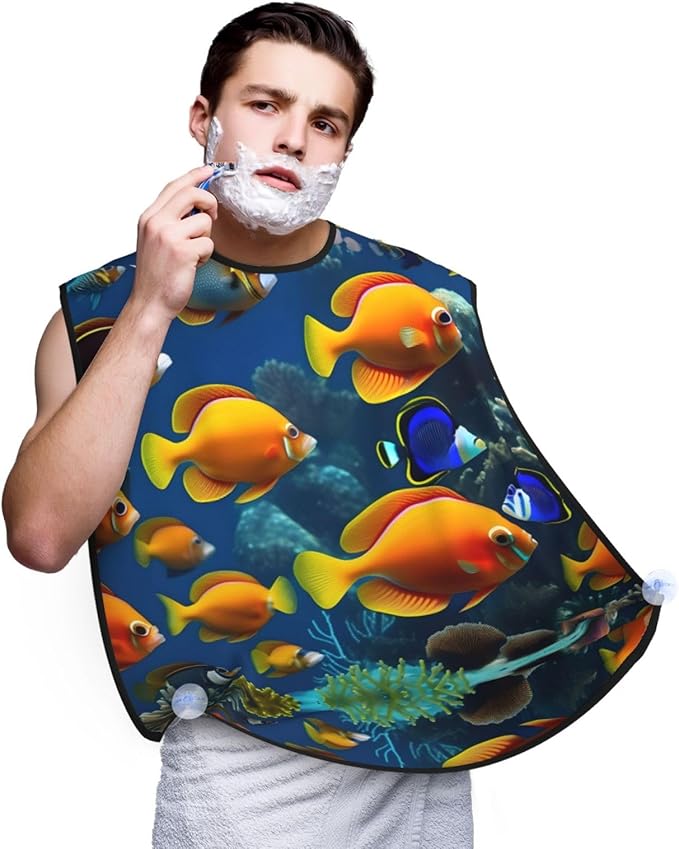 The Underwater World Tropical Fish Print Beard Bib Apron For Men, Beard Hair Catcher For Men Shaving Trimming,Beard Cape Cloth