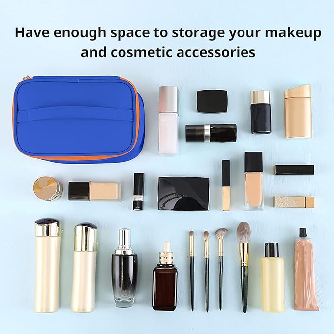 Meiyuuo Makeup Bag Large Cosmetic Bags for Women Girls Cute Travel Zipper Pouch Toiletry Organizer for Beauty Essentials Waterproof (Navy Blue)