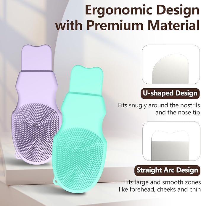 2-Pack Blackhead Remover Double Headed Scraper, Silicone Face Scrubber for Deep Cleansing, Portable Mini Skin Care Tool for Men & Women (Green + Purple)