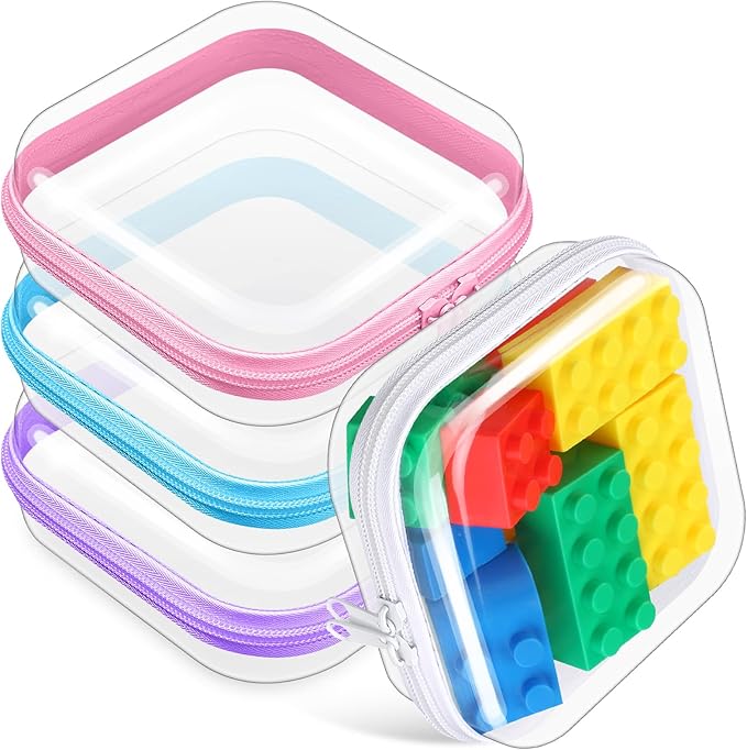 Hoolerry 4 Pcs Hard Clear Zipper Case Makeup Bags Plastic Zipper Pouch Transparent Storage Box Containers for Cosmetics, Snacks, Building Blocks, Puzzles(Clear,5 x 5 x 2 in,Multicolor)