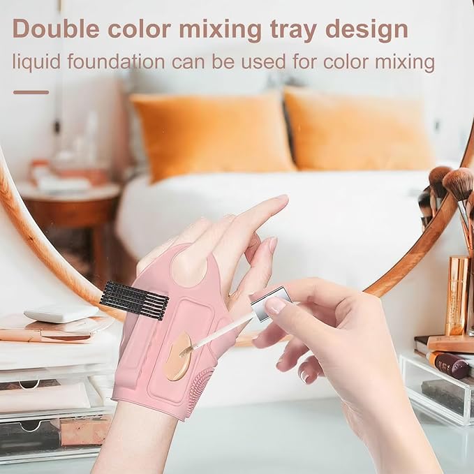 Makeup Mixing Palette Wristband, Silicone Makeup Brush Travel Case, Professional Cosmetic Display Cases Tools Strap for Pigment Makeup Art Nail Palette, Easy Cleaner(Pink)