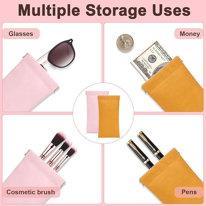 4Pcs Small Makeup Bag for Purse, Mini Leather Pocket Cosmetic Bag for Women, Small Lipstick Purse Pouches for Purse, Small Coin Purse Organizer Pouches, Portable No Zipper Makeup Pouch (Orange, Pink)
