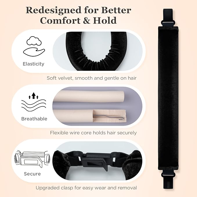 Heatless Hair Curler Set – 4PCS Velvet Overnight Blowout Rods for Heatless Curls, Jumbo Flexible Curling Rods to Sleep In, No Heat Curling Tools for Natural Waves and Curls Black